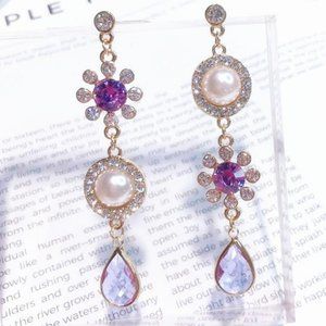 Lavender White Pearl Beaded Earrings For Pageant Wedding Bridesmaid